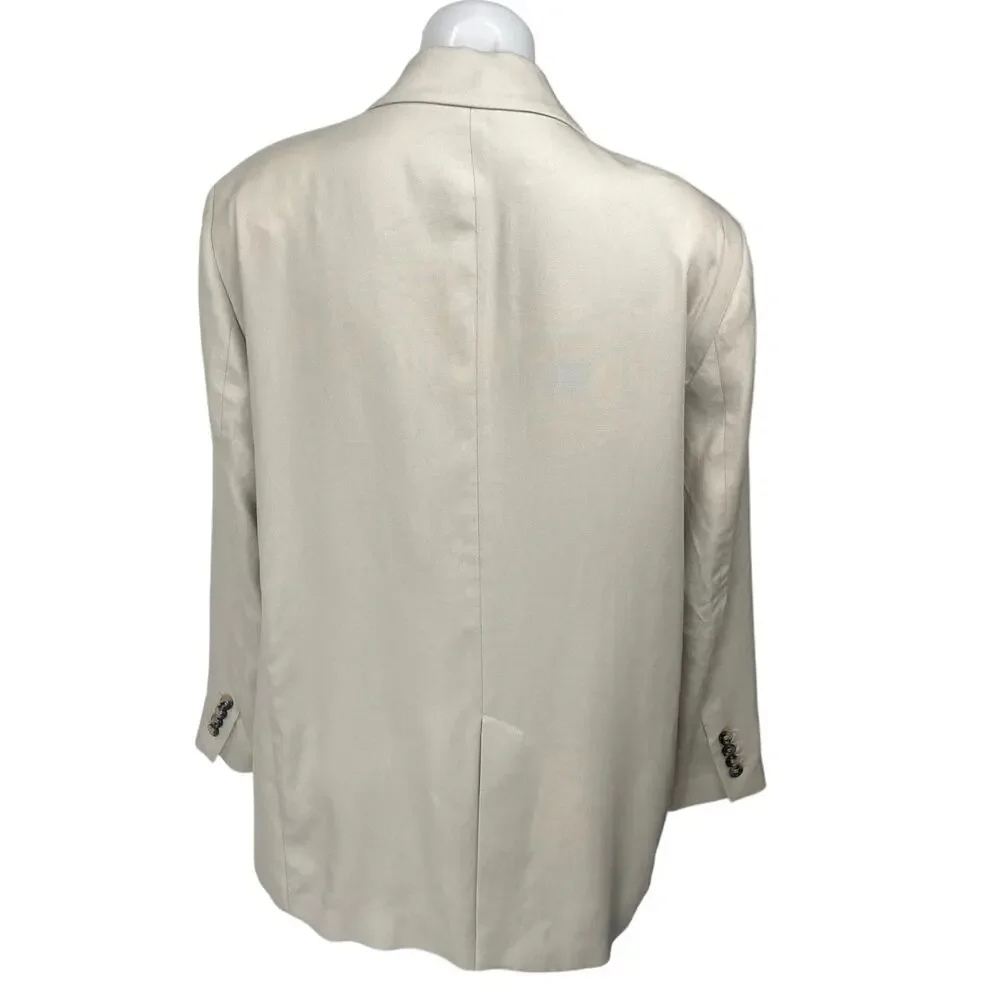 Zara Women's Cream Beige Long Sleeve One Button Blazer Coat Suit Jacket Size XL